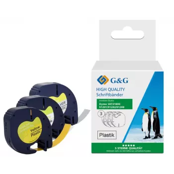 G&G TD-RL-D-91201/2/8-3P etiķešu lentes komplekts, 12 mm, 3 gab. (balta, dzeltena, sudraba uz melna), saderīgs ar DYMO D1