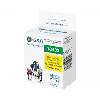 G&G Vinila marķēšanas lente 19mm x 5.5m melna uz dzeltena Dymo D1 RL-D-Vi-18433-BK/YE-19MM*5.5M