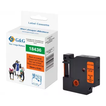 G&G RL-D-Vi-18436 Vinila etiķešu lente 19mm x 5,5m oranža ar melnu druku RL-D-Vi-18436-BK/OR-19MM*5.5M