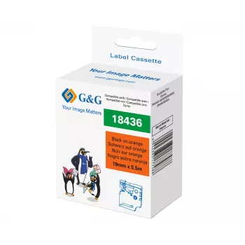 G&G RL-D-Vi-18436 Vinila etiķešu lente 19mm x 5,5m oranža ar melnu druku RL-D-Vi-18436-BK/OR-19MM*5.5M