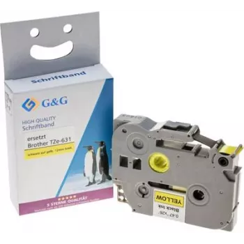 G&G etiķešu lentes kasetne Brother TZe-631 saderīga, melns uz dzeltena 12mm 8m 14957
