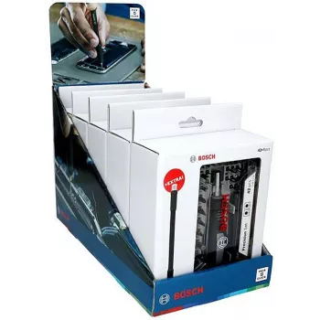 Bosch precīzijas skrūvgriežu uzgaļu komplekts ar displeja stendu, 5 komplekti pa 33 gabaliem (165 kopā), S2 tērauds, 1/4 inch sešstūra stiprinājums, PH/PZ/S/H/T uzgaļi, magnētiskais turētājs, mazumtirdzniecības displejs 2607002837,0