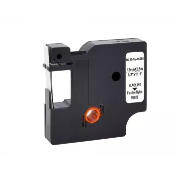 G&G 12mm x 3,5m elastīgā neilona marķēšanas lente Dymo Rhino, balta ar melnu druku (RL-D-Ny-18488-BK/WT-12MM*3.5M)
