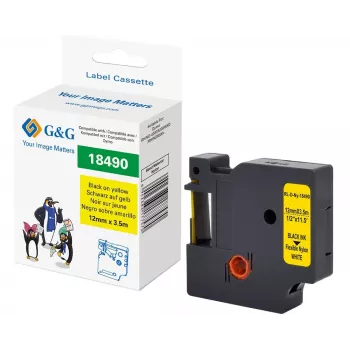 G&G poliamīda marķēšanas lente 12mm x 3,5m dzeltena/melna Dymo Rhino RL-D-Ny-18490-BK/YE-12MM*3.5M