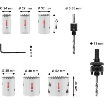 Bosch 2608594614 7 daļu Progressor bi-metāla caurumu zāģu komplekts ar Power Change adapteri (20-64 mm)