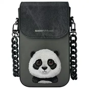 Nimmy Big Eyed Pet 2.0 Panda krosover soma telefonam - melna PU āda