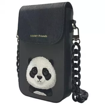 Nimmy Big Eyed Pet 2.0 Panda krosover soma telefonam - melna PU āda