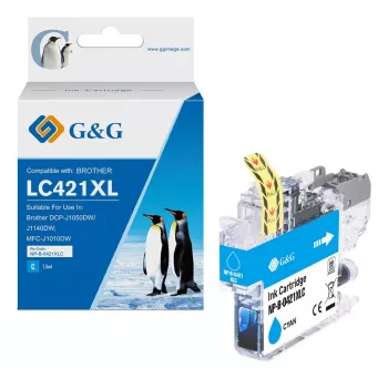 G&G saderīga Brother LC421XLC lielas ietilpības cyan tintes kasetne (500 lappuses)