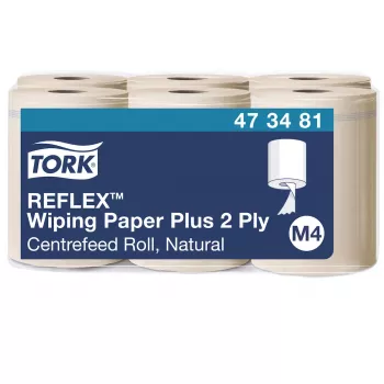 Tork Reflex Advanced M4 centrālās padeves tīrīšanas papīra ruļļi, 2 kārtu, dabīgi, 429 loksnes, 6 ruļļi 473481