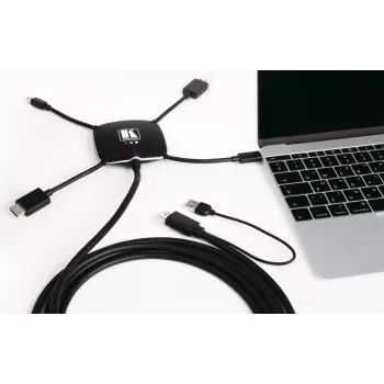 Kramer K-SPIDER daudzformātu prezentācijas adaptera kabelis - HDMI/DisplayPort/Mini DisplayPort/USB-C uz HDMI/USB - 3,05 m - 4K aktīvs 91-00015599