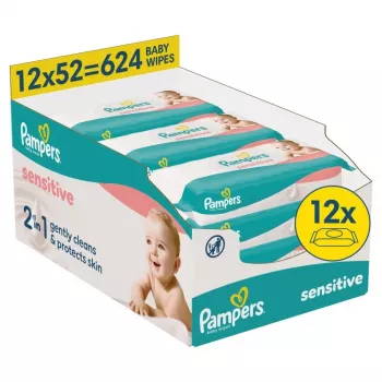 Pampers Sensitive mitrās salvetes mazuļiem, 12 iepakojumi, 624 gab.