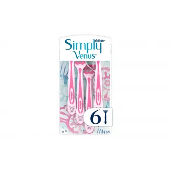 Gillette Simply Venus 3 vienreizlietojamās skuvekļi sievietēm, 3 asmeņi, MoistureRich josla, 6 gab.