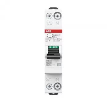 ABB DS301CA-B13/0.03 RCBO 1P+N 13A B raksturlīkne 30mA 6kA A tips 2CSR255163R1135