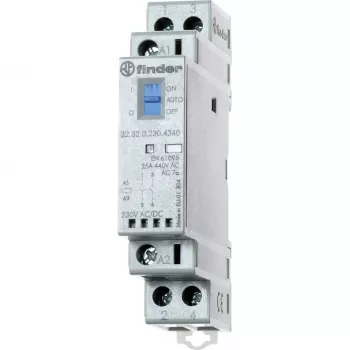 Finder 22.32.0.230.4540 instalācijas kontaktors 230V AC/DC, 1NO+1NC, LED, 25A, DIN sliedei