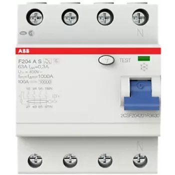 ABB F204AS-63/0.3 Diferenciālās aizsardzības automāts 4P 63A 300mA A tips 2CSF204201R3630