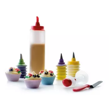 IBILI Cupcake dekorēšanas komplekts 12 daļas ar nerūsējošā tērauda uzgaļiem un vienreizlietojamiem konditorejas maisiņiem