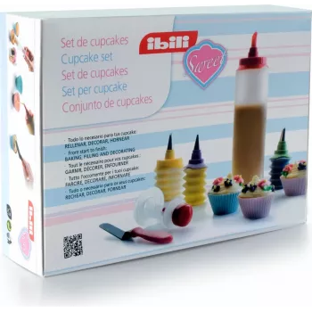 IBILI Cupcake dekorēšanas komplekts 12 daļas ar nerūsējošā tērauda uzgaļiem un vienreizlietojamiem konditorejas maisiņiem
