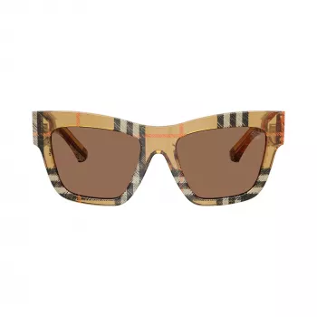 Burberry BE4449-414673 Sieviešu kvadrātveida acetāta saulesbrilles, Havana/Rūdītā bruņurupuča rāmis, brūnas lēcas, 53/19/140 mm