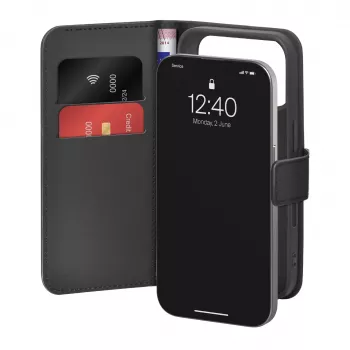 PURO Booklet Case iPhone 17 Pro maciņa futrālis, melns ekoloģiskas ādas ar 2 karšu vietām PUIPC17P63BOOKC8BLK