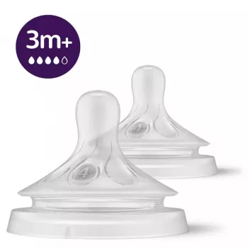 Philips Avent Natural Response zīdaiņu pudelītes knupīši, ātra plūsma, 3m+, 2 gab., silikons, caurspīdīgi