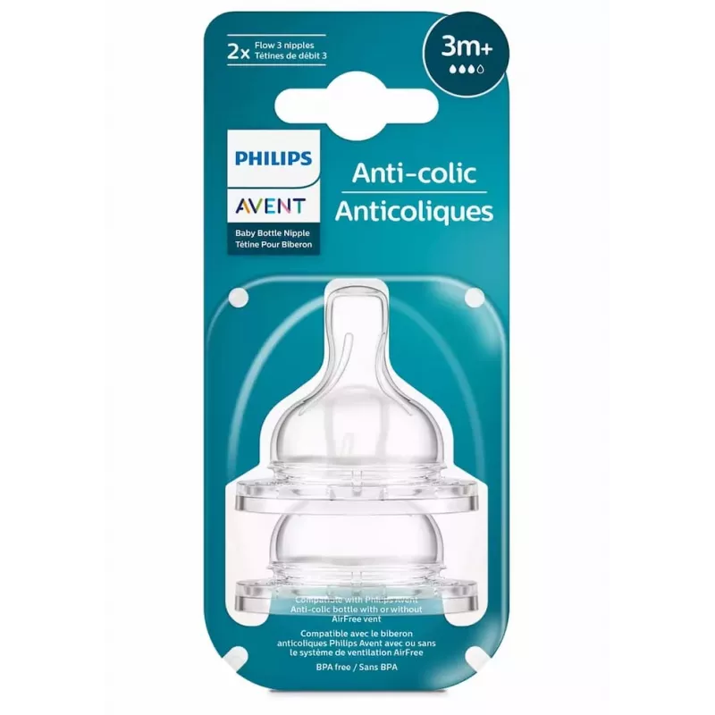 Philips Avent Anti-colic pudeles silikona knupīši, vidēja plūsma, 3M+, 2 gab.