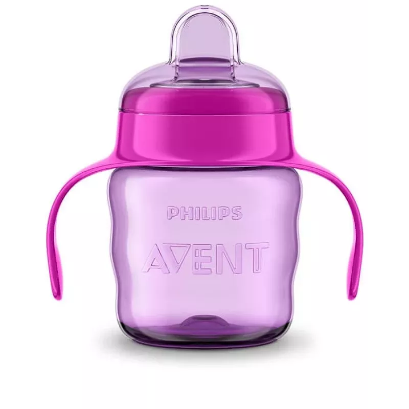 Philips AVENT Easy Sip mācību krūzīte ar rokturiem, 6M+, 200 ml, silikona snīpis, rozā