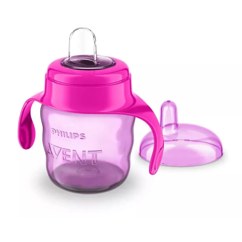 Philips AVENT Easy Sip mācību krūzīte ar rokturiem, 6M+, 200 ml, silikona snīpis, rozā