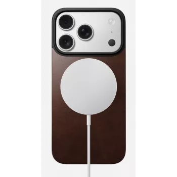 NOMAD Magnetic Leather Back priekš iPhone 17 Pro, MagSafe saderīgs, Horween āda, Rustic Brown