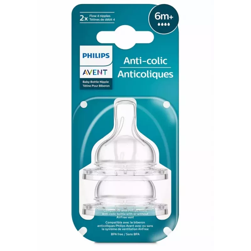 Philips Avent pretkoliku pudelīšu silikona knupīši, ātrā plūsma, 6M+, 2 gab.