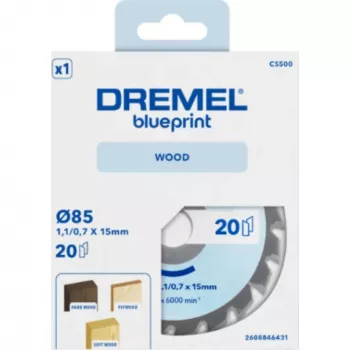 Dremel CS500 koka ripzāģa asmens 85mm, volframa karbīda uzgalis, 20 zobi, DSM20 kompaktajam zāģim 2608846431