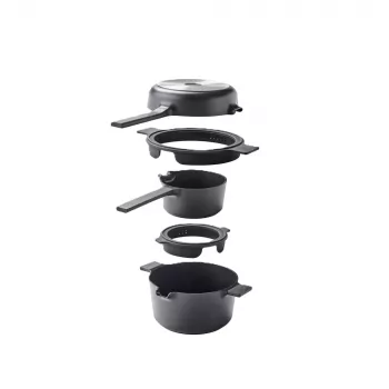 Brabantia All-in-One 5 daļu nerūsējošā tērauda katlu un pannu komplekts ar stikla vākiem, piemērots indukcijai, sudraba krāsā