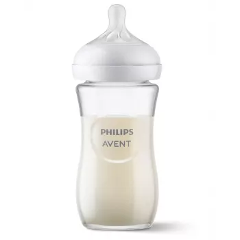 Philips AVENT Natural Response stikla zīdaiņa pudelīte 240 ml, vidējas plūsmas knupītis, no 1 mēneša