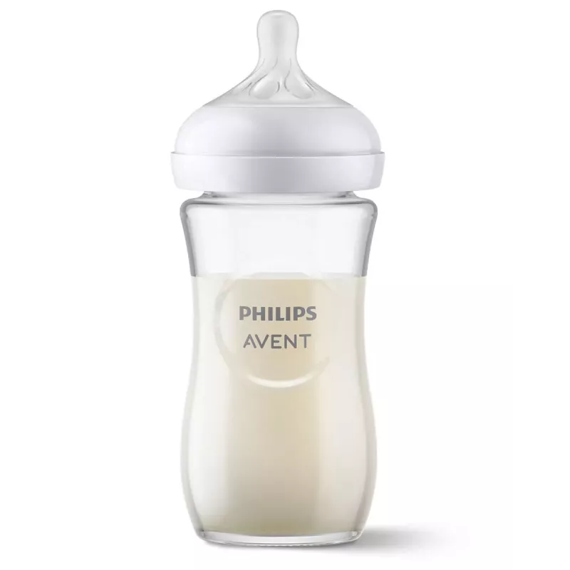 Philips AVENT Natural Response stikla zīdaiņa pudelīte 240 ml, vidējas plūsmas knupītis, no 1 mēneša