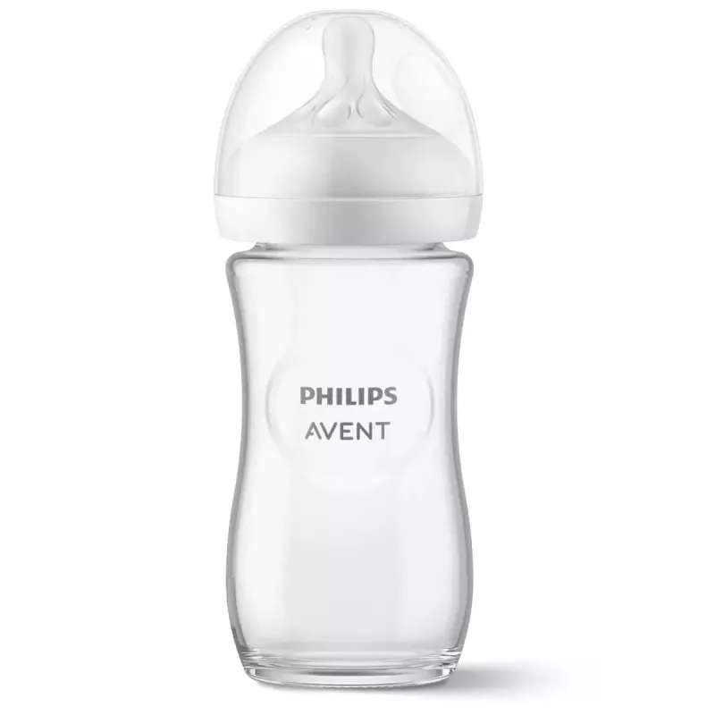 Philips AVENT Natural Response stikla zīdaiņa pudelīte 240 ml, vidējas plūsmas knupītis, no 1 mēneša