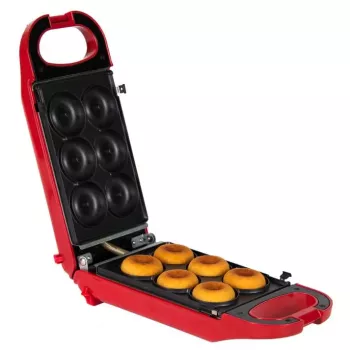 Trebs 6-in-1 uzkodu gatavotājs sarkanā krāsā – vafeles, sviestmaizes, grils, virtulis, poffertjes, cupcake