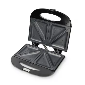 Melissa Sandwich Toaster 750W melnais – nepiedegošas trīsstūrveida plāksnes, aukstā roktura rokturis, fiksācijas klips, vertikāla uzglabāšana