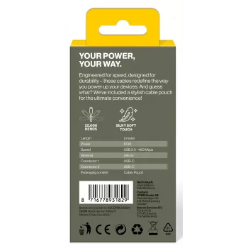 AQIILA Cablebird CS12 USB-C uz USB-C uzlādes un datu pārraides kabelis 2m 60W melns AQCBPBIC2SI829