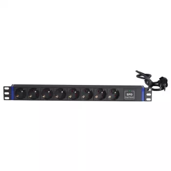 DSIT 19 inch 8 kontaktligzdu PDU ar pārsprieguma aizsardzību un zemējuma kontaktu (DS-8PDU-SPD-PE)