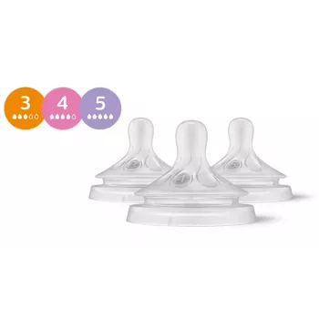 Philips Avent Natural Response mākslīgās barošanas knupīši, silikona komplekts (3 gab., Flow 3, no 1 mēneša)
