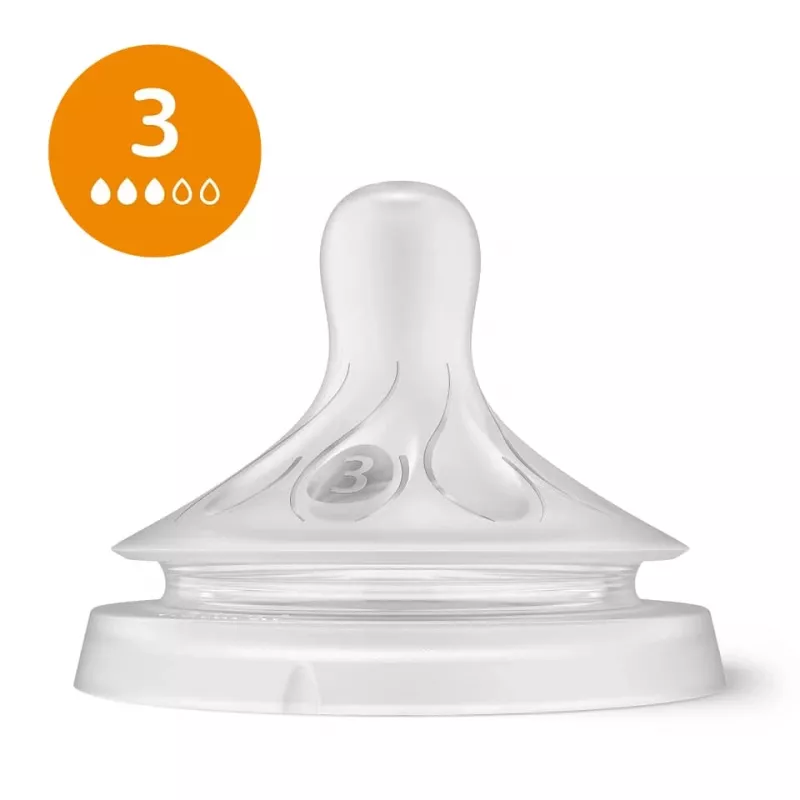 Philips Avent Natural Response mākslīgās barošanas knupīši, silikona komplekts (3 gab., Flow 3, no 1 mēneša)