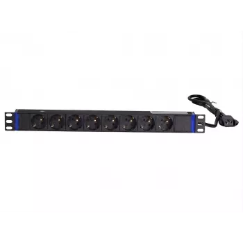 DSIT 19 collu 8 kontaktligzdu rackmount PDU ar C14 kontaktdakšu un zemējuma tapu (DS-8PDU-C14-PE)