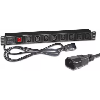 Wirewin NVL8 USV Version 19 collu 1U statīva PDU, 8x IEC C13 kontaktligzdas, IEC C14 ieeja, 10A, 2300W, melns
