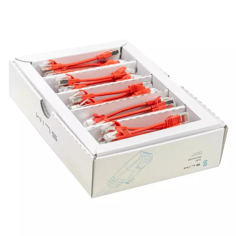 Wirewin SLIM-LS-K6A 0,1 m sarkans Cat6a U/FTP slaids Ethernet savienojuma kabelis, 50 gab. iepakojumā