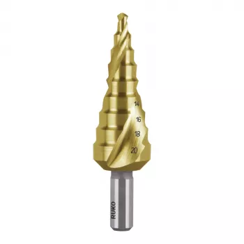 RUKO STB-HSS-TiN pakāpju urbis 4-20 mm, 9 pakāpes, HSS TiN pārklājums