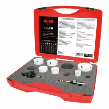 RUKO urbjamo kausu komplekts HSS-Co bi-metāls 9 gab. 22–64 mm ar A1/A2 turētājiem un koferi