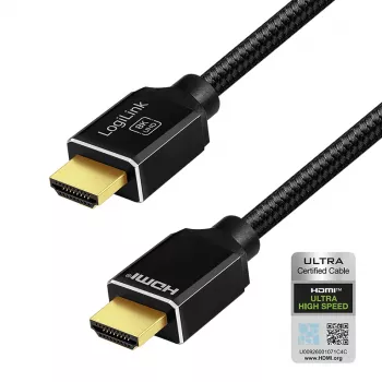 LogiLink HDMI kabelis A/M uz A/M 8K/60Hz 48Gbps metāla neilona sertificēts melns 2m