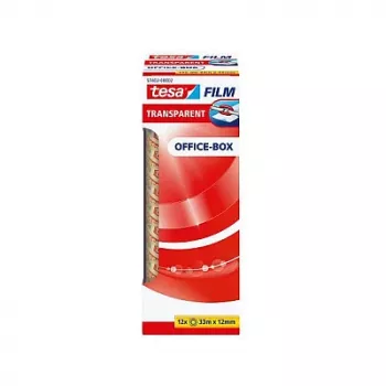 Tesa 57402 Office Box caurspīdīga iepakojuma līmlente, 33 m x 12 mm, 12 ruļļi