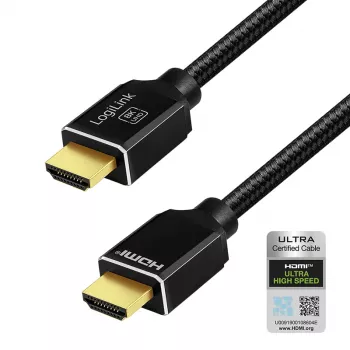 LogiLink HDMI kabelis A/M uz A/M 8K/60 Hz 48 Gbps metāla neilona sertificēts melns 5 m