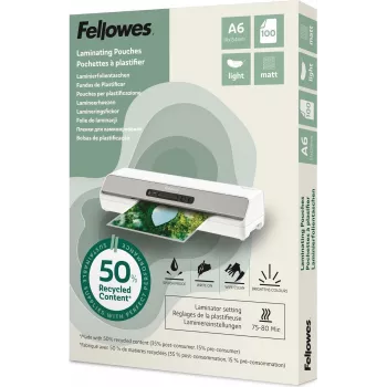 Fellowes A6 matētas laminēšanas kabatiņas 80 mikroni, 50% pārstrādātas, 100 gab. 100143438