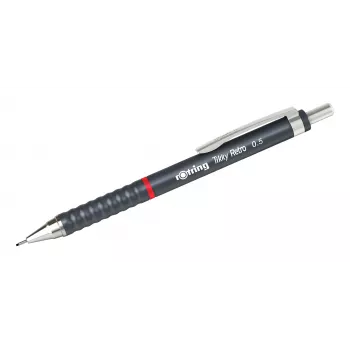 rotring Tikky Retro mehāniskā zīmuļa 0.5 mm pelēks hromēts fiksēts vadotnes uzgalis gumijas viļņots satvērējs 2202567